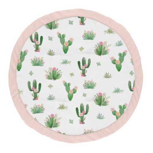 Sweet Jojo Designs Girl Baby Tummy Time Playmat Cactus Floral Green Pink and White