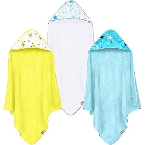 CORAL DOCK 3 Pack Baby Hooded Bath Towel Sets, Ultra Absorbent Baby Essentials Item for Newborn Boy Girl, Baby Bath Shower Towel Gifts for Infant and Toddler - Blue Star Crown
