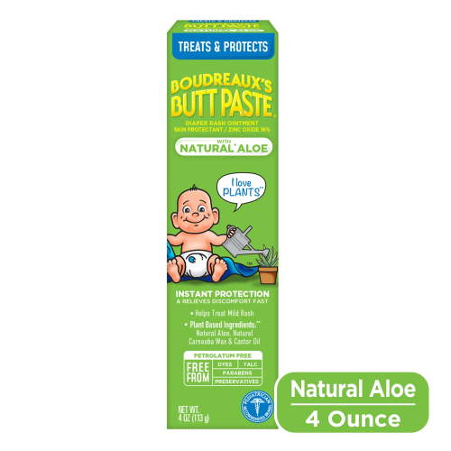 Boudreaux's Butt Paste With Natural* Aloe Diaper Rash Cream, Ointment for Infant, 4 oz Tube HSA/FSA Eligible
