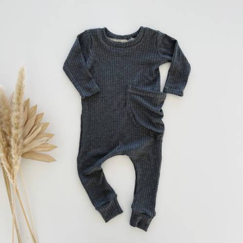 Charcoal waffle harem romper, winter jumpsuit, baby boy clothes, winter waffle baby clothes, coverall jumpsuit, hip baby clothes, minimalist