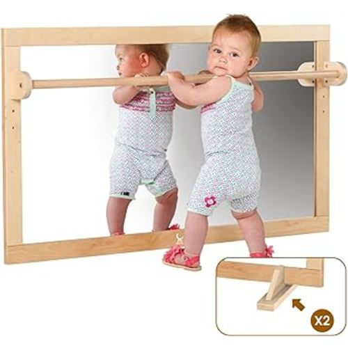 XIHAToy Coordination Mirror Montessori Wooden Toddler Mirror Safety Shatterproof Mirror Acrylic Non-Glass Early Learning to Walk Mirror Dual-Use