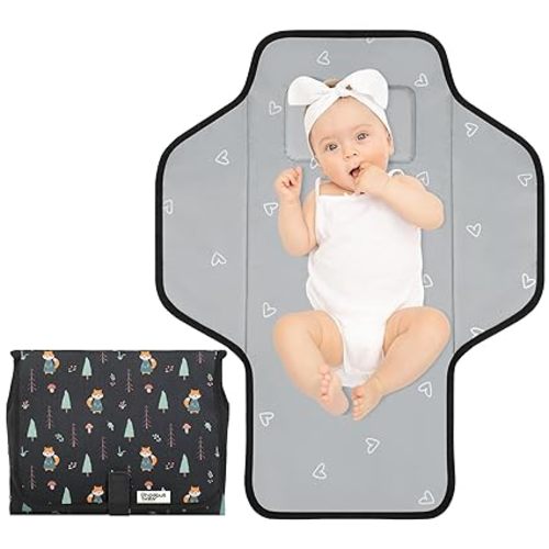 Baby Portable Changing Pad Travel - Waterproof Compact Diaper Changing Mat with Built-in Pillow - Lightweight & Foldable Baby Diaper Changer, Newborn Shower Gifts