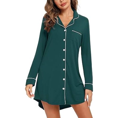 Anjue Pajama Nightgowns for Women Button Down Pajamas Tops Short/Long Sleeve Sleepwear Sleep Shirts Nightdress S-XXL