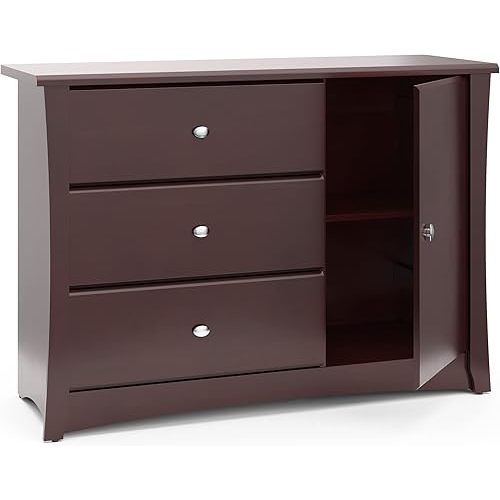 Storkcraft Crescent 3 Drawer Combo Dresser (Espresso) – Baby and Kids Bedroom Organizer, Nursery Chest, Storage Dresser With Drawers, Universal Design