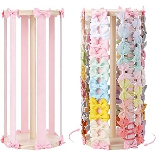 POVETIRE Hair Bow Holder for Girls,Pink Hair Clip Organizer,360 Rotation Hairbow Organizers Rack Display Decors Baby Nursery Toddler Girls Room