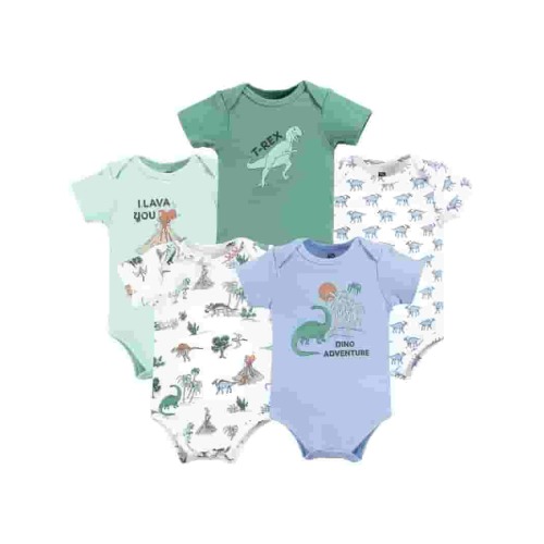 Hudson Baby Short Sleeve Bodysuits, 5-Pack, Newborn- 24 Months