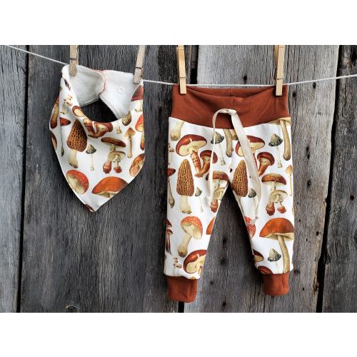 Organic mushroom baby pants, Vintage botanical baby, gender neutral baby, organic baby leggings, baby joggers, amanita morel mushroom