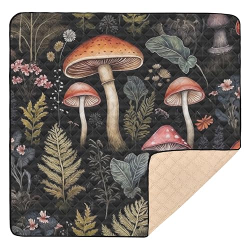 FLildon Forest Mushroom Baby Play Mat for Floor 50" X 50" Foldable Waterproof Non-Slip Playmat for Baby Playpen Quilted Crawling Mats Game Rug