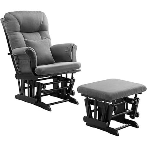 Angel Line Monterey Glider & Ottoman, Black Finish - Dark Grey Cushion