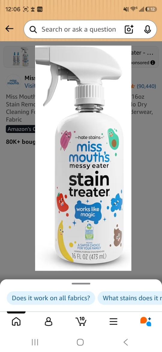 Miss Mouth's Messy Eater Stain Treater Spray - 16oz Stain Remover - Newborn & Baby Essentials - No Dry Cleaning Food, Grease, Coffee Off Laundry, Underwear, Fabric