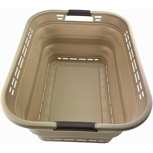 SAMMART 42L (11 Gallons) Collapsible Plastic Laundry Basket - Foldable Pop Up Storage Container/Organizer - Portable Washing Tub - Space Saving Hamper/Basket [BPA Free] (Apricot/Brown)