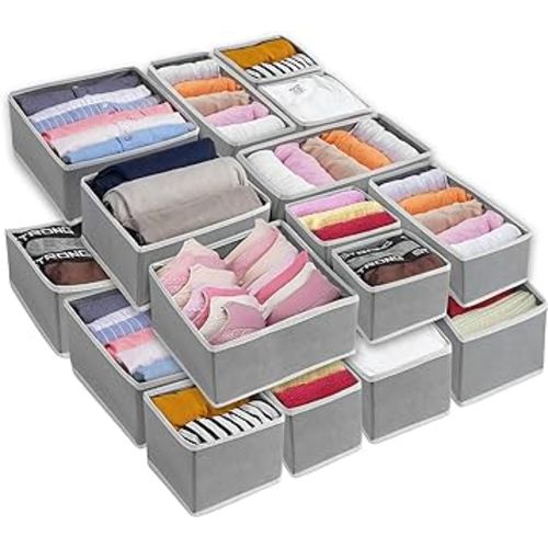 RFAQK Dresser Drawer Organizers Clothes-18 Pack Dresser Organizer for Underwear-Nursery Clothes Organizer for Baby-Closet Dresser Drawer Dividers and Storage Bins for Bra,Towels,Socks,Pants,Belt,Tie