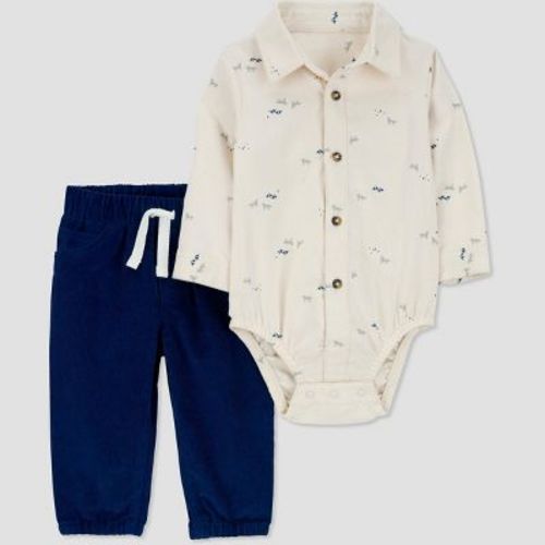 Carter's Just One You®️ Baby Boys' Button-down Top & Bottom Set - Cream/blue Newborn