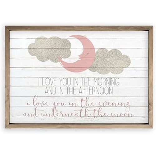MRC Wood Products I Love You In The Morning And In The Afternoon Nursery Wall Sign Decor Kid's Room With Frame 12x18