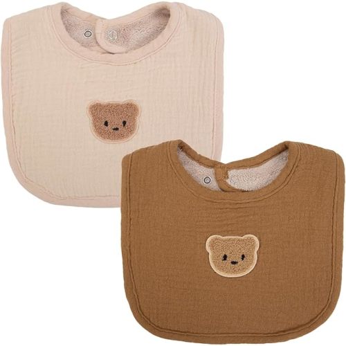 Cute Bear Baby Bibs for Unisex Boys Girls Soft Terry Cloth Adjustable Teething Drooling Bibs for Newborn Toddler