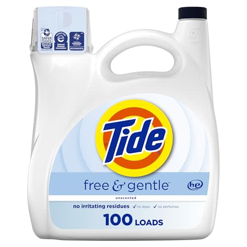 Tide Free & Gentle Liquid Laundry Detergent, 100 Loads, 132 fl oz, Tide Laundry Detergent, Clean Laundry Detergent