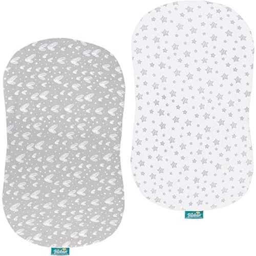 Bassinet Sheets Compatible with Halo Bassinest Swivel, Flex, Glide, Premiere & Luxe Series Sleeper, 2 Pack, 100% Jersey Knit Cotton Sheets, Breathable and Heavenly Soft, Grey and White Print for Baby - Gray - for Halo BassiNest Swivel Sleeper