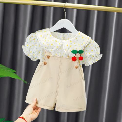 Baby 2-Piece Flower Cherry Overalls Set
