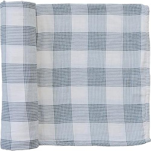 Mebie Baby Coastal Plaid Muslin Swaddle, Modern and Neutral Blanket for Baby Girl or Boy, Soft Newborn Wrap, 0-3 Month, Comfy Baby Essentials & Gifts
