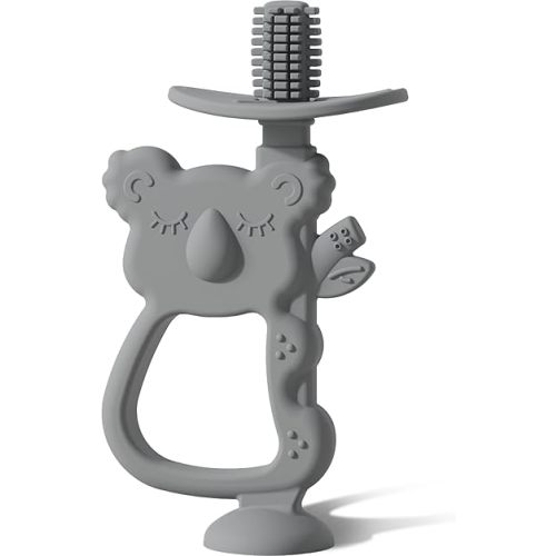 Moonkie Teething Toy, Safe & Easy to Hold BPA Free Silicone Teethers, 360° Baby Toothbrush with Suction Base, Teether Toys Best for Babies 6-12 Months (Koala Lunar Grey)