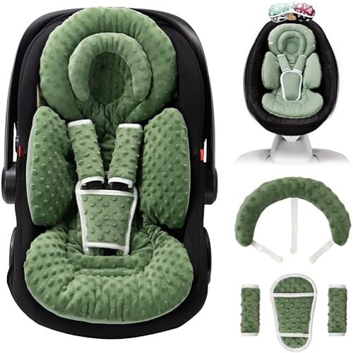 TinlyFinly Infant Car Seat Insert with Extra Cushion for Preemie to Toddler, Reversible Newborn Carseat Insert for Baby Head Body Support, Fits for Stroller, Baby Swing, Bouncer - Dots, Dark Green