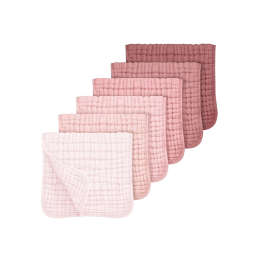 Looxii Muslin Burp Cloths Baby Girl 6 Pack - 20" x 10" - Ultra Soft & Absorbent, 6-Layer 100% Cotton for Spit Up & Drool- Gentle Baby Burping Cloth, Newborn Essentials Shower Gift Girl, Gradient Pink