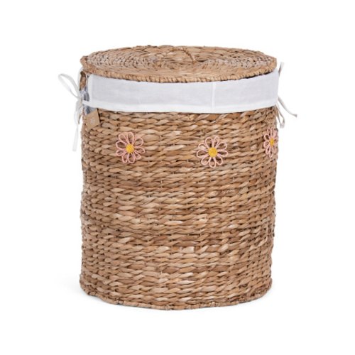Daisy Detailed Medium Weave Round Hamper With Removable Lid | Office & Storage | Marshalls