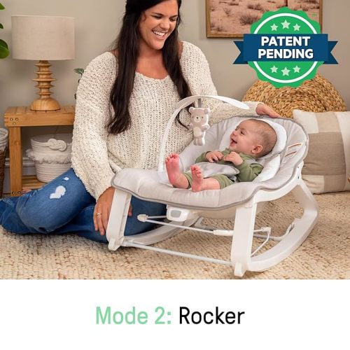Ingenuity Keep Cozy 3-in-1 Grow with Me Vibrating Baby Bouncer Seat & Infant to Toddler Rocker, Vibrations & Toy Bar, 0-30 Months Up to 40 lbs (Linden)