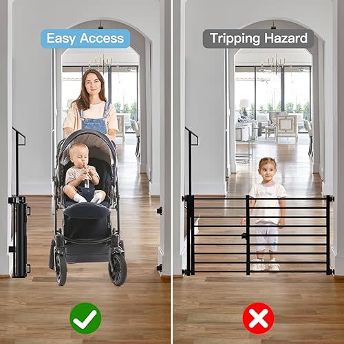Short Gate 0"-39" Wide Narrow Baby Gate 24” Tall Retractable Gate to Step Over Short Baby Gate for Doorway, Mesh Gate for Stairs, Black