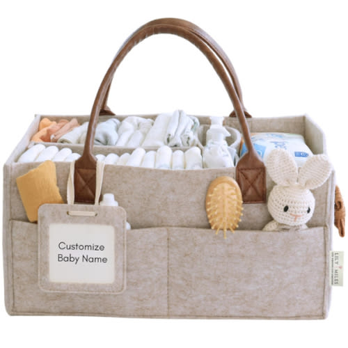 Lily Miles Baby Diaper Caddy Organizer, Nursery Storage Basket for Newborn Essentials, Neutral Gift for Baby Shower, Registry Must-Have, Car Organizer for Diapers and Wipes - Sand, Large