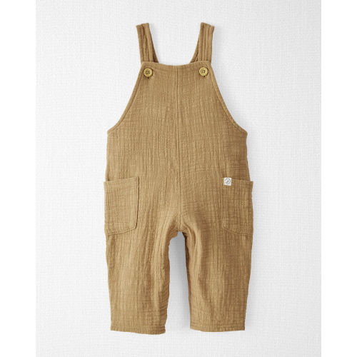 Baby Organic Cotton Textured Gauze Overalls in Light Maple