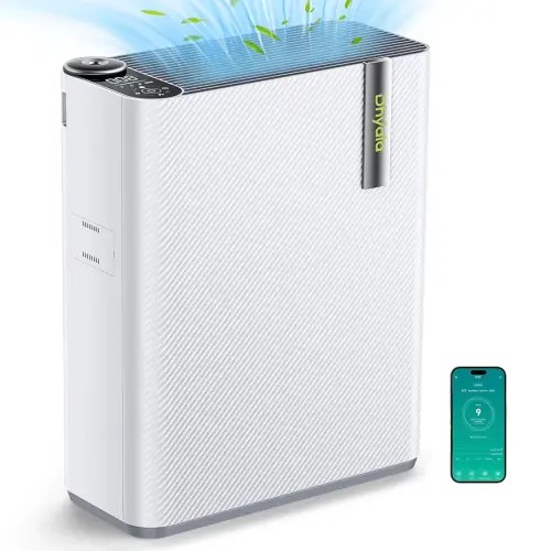 Air Purifiers for Home Large Room, Air Purifiers for Bedroom with Humidifier (100mL), Smart WiFi, Air Quality Monitor, Quite Sleep Mode, Pet Air Purifier for Odor, Dust, Smoke, 19 x 15 x 7, White