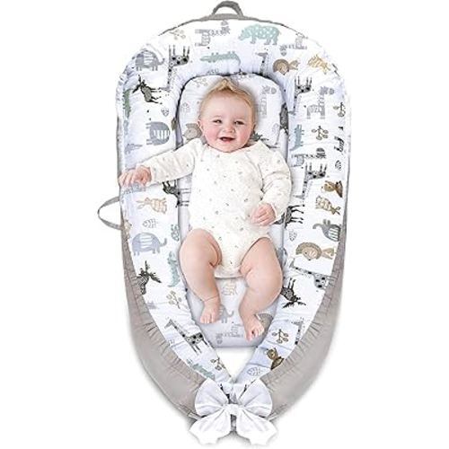 Baby Nest Cover for Baby 0-12M, Newborn Lounger Cover Bassinet Mattress Cover, Adjustable Soft Floor Seat Cover for Baby Girls & Boys (Zoo)