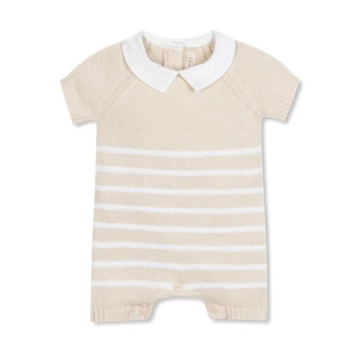 Hope & Henry Layette Baby Short Sleeve Peter Pan Collar Sweater Romper, Infant, 3-6 Months