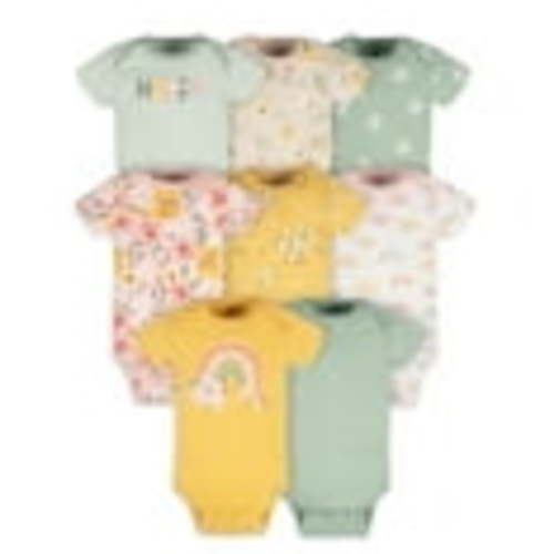 Gerber Baby Girl Short Sleeves Onesies Bodysuits, 8-Pack (Newborn - 12 Months)