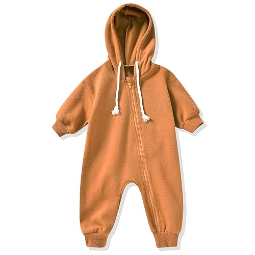 Unutiylo Unisex Baby Boys Girls Long Sleeve Infant Baby Zipper Hooded Jumpsuits Romper Loose Outfit Clothes