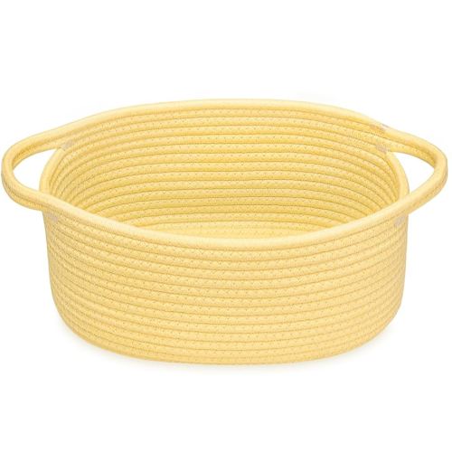 ABenkle Small Basket with Handles - Decorative Durable Rope Woven Storage Bin Shelf Storage Organizer Cube, Easter Baby Gift Basket, 12"x8"x5"