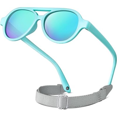 RIVBOS Baby Aviator Wrap Polarized UV400 Sunglasses Soft Frame Secure Strap Toddler,Infant and Newborn (0-18 Months) RBK068