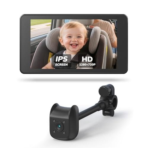 Baby Car Camera Monitor | 5" 1080P IPS Suction Cup Screen - 360° Rotation IR Night Vision 3X Zoom - USB Powered for Rear Facing