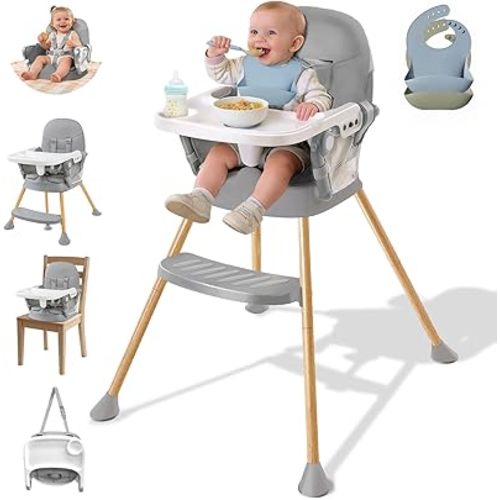 Chaise haute pour bébé, chaises hautes pour bébés, siège de repas portable avec plateau réglable et repose-pieds, chaise d'alimentation compacte pour nourrisson avec 2 bavoirs, harnais à 5