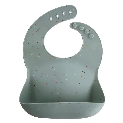 mushie Silicone Baby Bib | Adjustable Fit Waterproof Bibs (Cambridge Blue Confetti)
