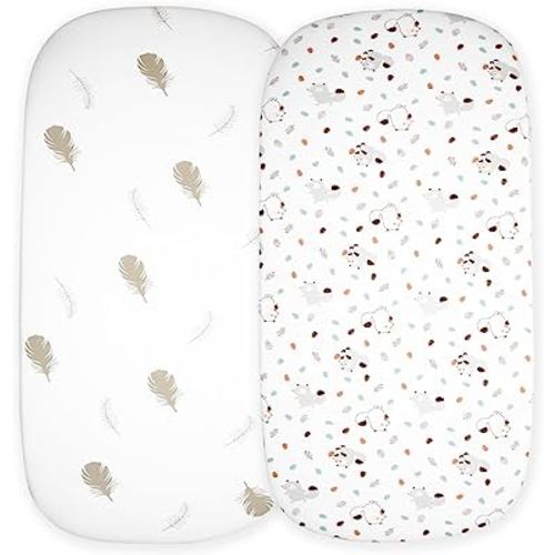 Cloud Baby Bassinet Sheet 32"x16" (2 Pack) - 100% Organic Jersey Cotton, Breathable and Soft for Baby Boy Girl Newborn Infant Unisex (Woodland Animals and Leaves)