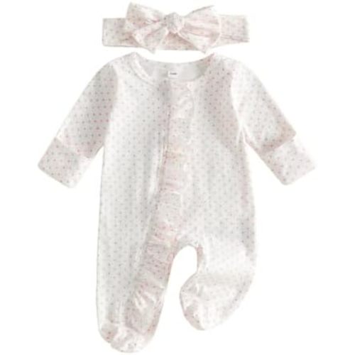 Fall Baby Girl Clothes Long Sleeve Romper Ruffle Jumpsuit Bow Headband