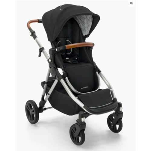 Mockingbird Single-to-Double Stroller 2.0 | Black, Windowpane, Silver with Penny Leather