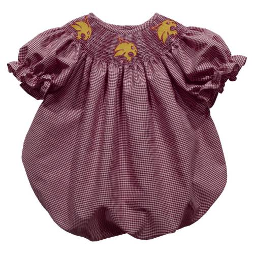 Texas State University Bobcats TXST Smocked Maroon Gingham Short Sleeve Girls Bubble