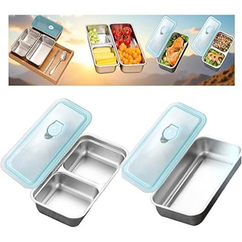 Stainless Steel Snack Containers with Lids Meal Prep Food Storage Container Lunch Box Multi Compartment Reusable Leak-Proof Design for Travel,Snacks, Sandwiches,Condiments Bento Box Office Home