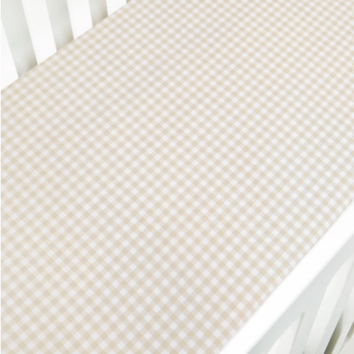 Picnic Gingham Crib Sheet - Beige | Gooselings