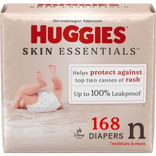 Huggies Size Newborn Diapers, Skin Essentials Baby Diapers, Size Newborn (6-9 lbs), 168 Count
