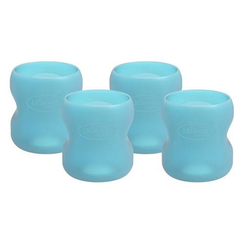 Dr. Brown’s Natural Flow® Options+™ Glass Baby Bottle Sleeves, 100% Silicone, 5 oz, Wide-Neck, Blue (Pack of 4)
