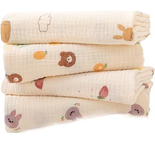4Pcs Burping Cloths for Babies, Baby Swaddle Blanket, Soft Muslin Cotton Baby Blankets, Multi-use Burp Cloths for Newborns, 80x80 cm